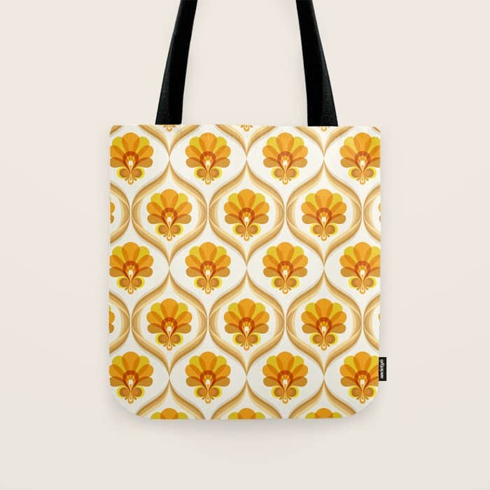 Ivory, Orange, Yellow And Brown Floral Retro Vintage Pattern Tote Bag