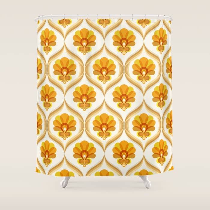 Ivory, Orange, Yellow And Brown Floral Retro Vintage Pattern Shower Curtain