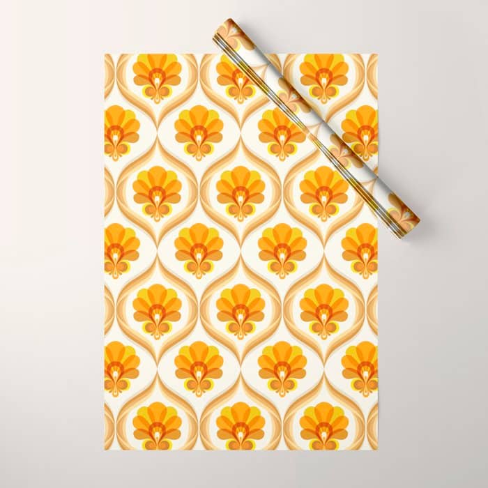 Ivory, Orange, Yellow And Brown Floral Retro Vintage Pattern Wrapping Paper