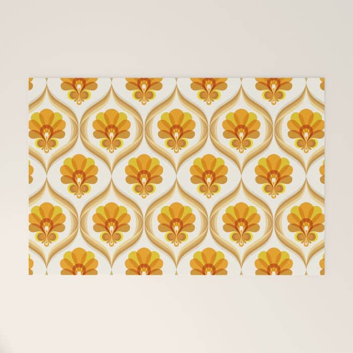 Ivory, Orange, Yellow And Brown Floral Retro Vintage Pattern Welcome Mat