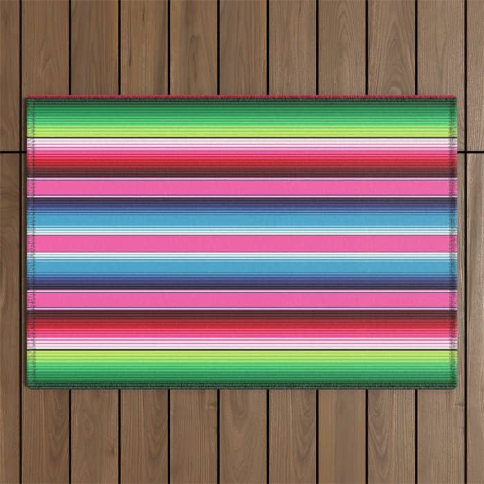 Pink Mexican Serape Blanket Stripes Outdoor Rug