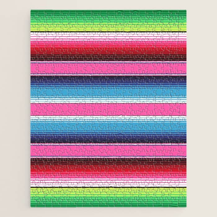 Pink Mexican Serape Blanket Stripes Jigsaw Puzzle