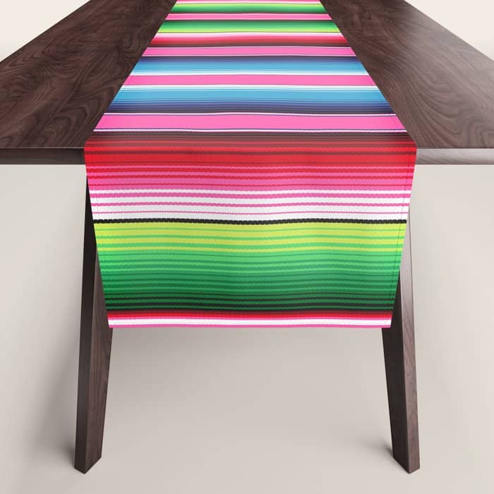 Pink Mexican Serape Blanket Stripes Table Runner