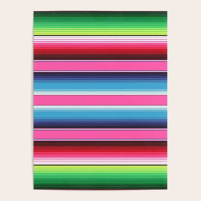 Pink Mexican Serape Blanket Stripes Poster