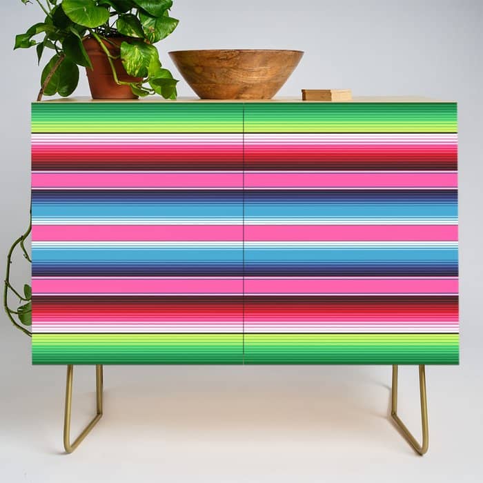 Pink Mexican Serape Blanket Stripes Credenza