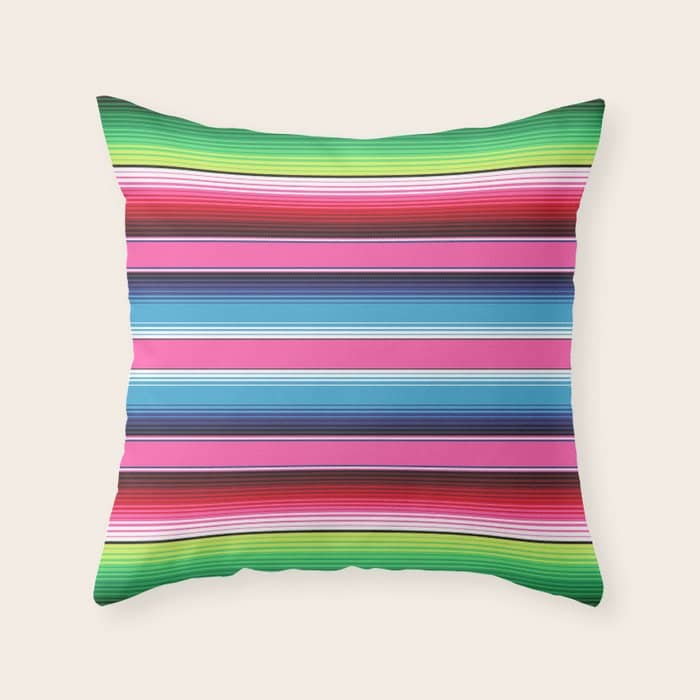 Pink Mexican Serape Blanket Stripes Throw Pillow