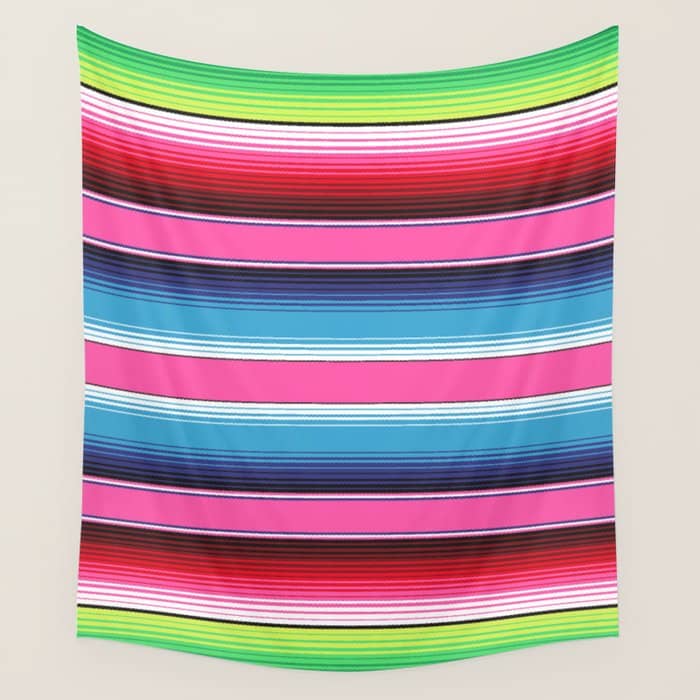 Pink Mexican Serape Blanket Stripes Wall Tapestry