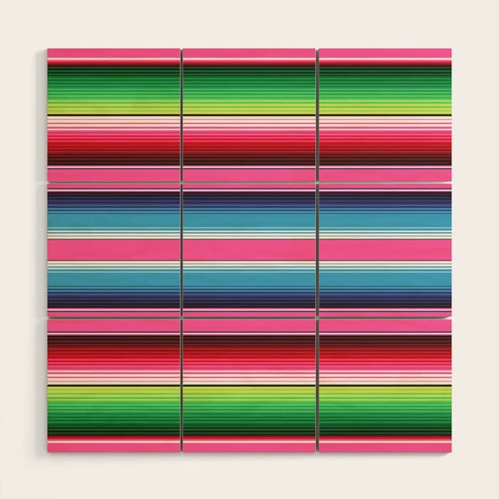 Pink Mexican Serape Blanket Stripes Wood Wall Art