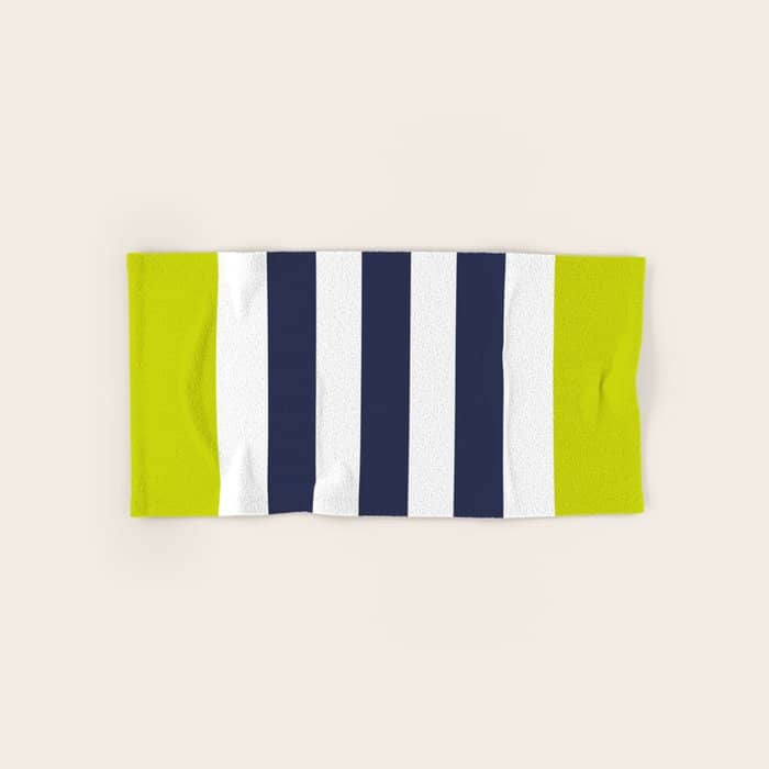 Modern Classy Navy Blue Lime Green Stripes Bath Towel