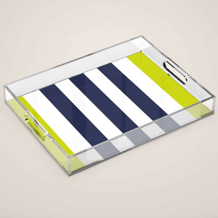Modern Classy Navy Blue Lime Green Stripes Acrylic Tray