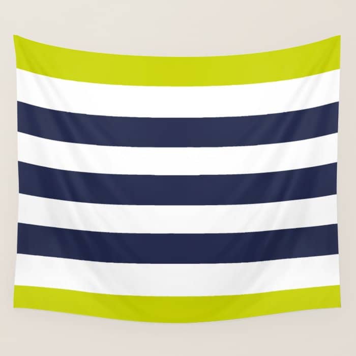 Modern Classy Navy Blue Lime Green Stripes Wall Tapestry