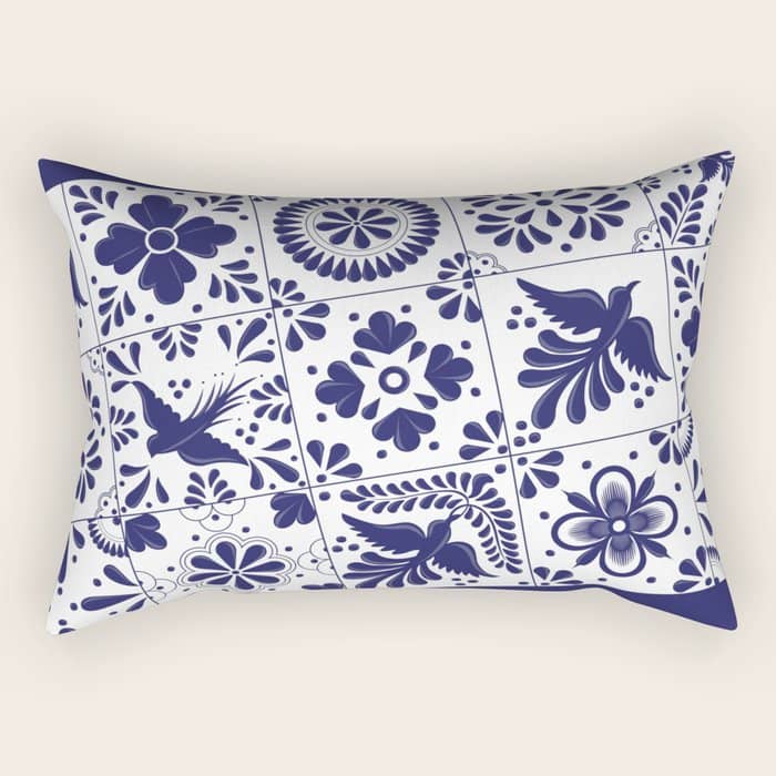 Mexican Talavera Blue Tiles Pattern By Akbaly Rectangular Pillow