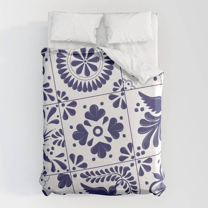 Mexican Talavera Blue Tiles Pattern By Akbaly Duvet Cover