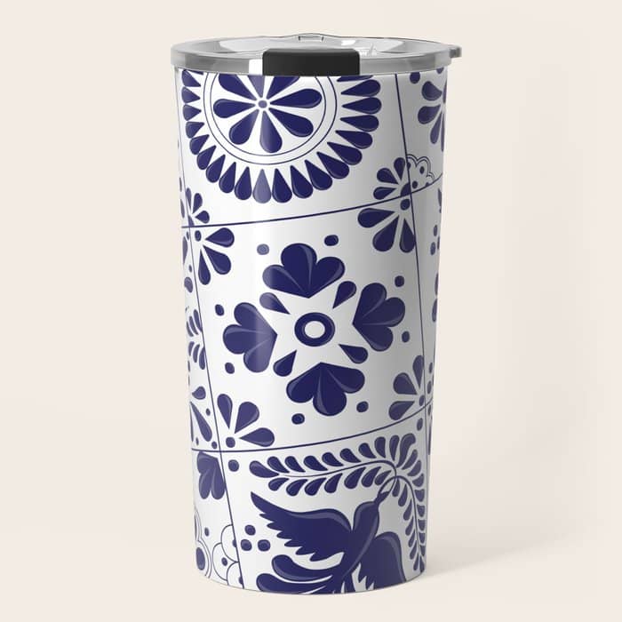 Mexican Talavera Blue Tiles Pattern By Akbaly Travel Mug