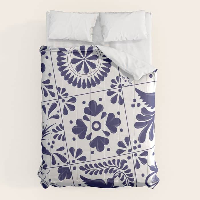 Mexican Talavera Blue Tiles Pattern By Akbaly Comforter