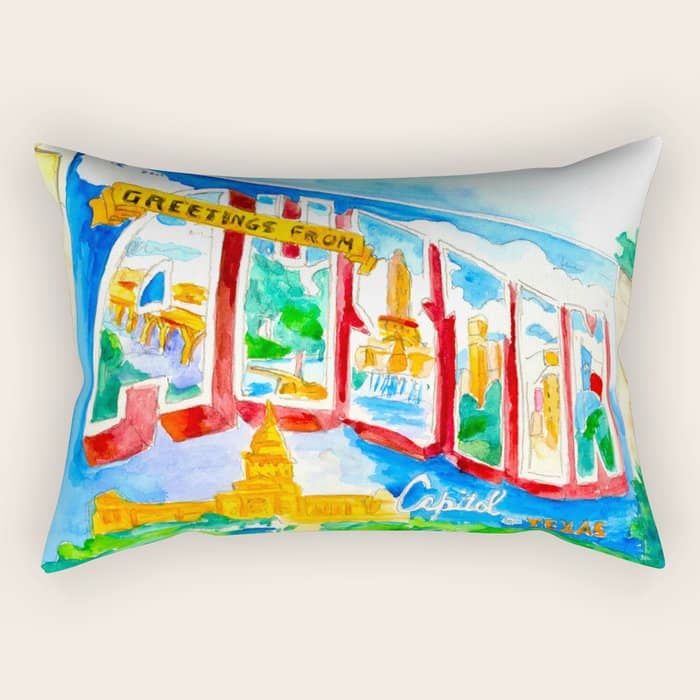 Greetings From Austin Mural Watercolor Rectangular Pillow
