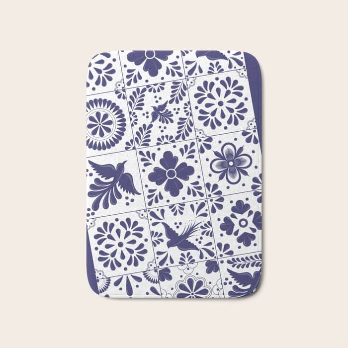 Mexican Talavera Blue Tiles Pattern By Akbaly Bath Mat