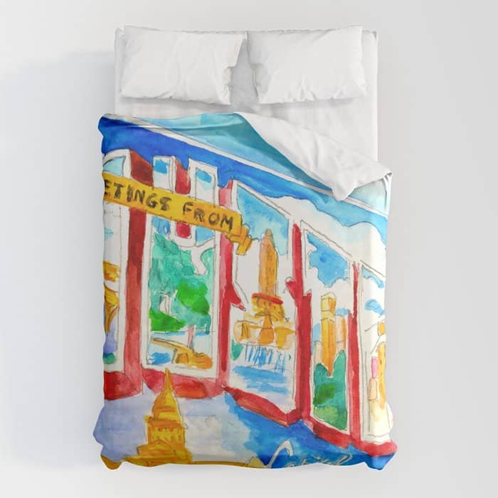 Greetings From Austin Mural Watercolor Duvet Cover