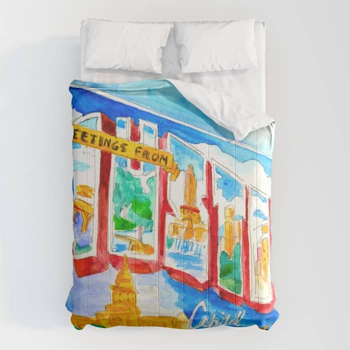 Greetings From Austin Mural Watercolor Comforter