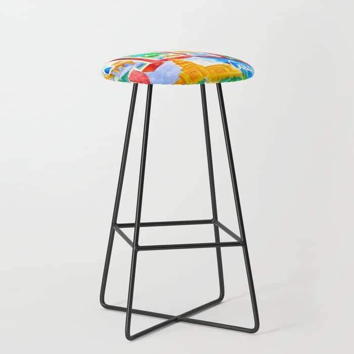 Greetings From Austin Mural Watercolor Stool
