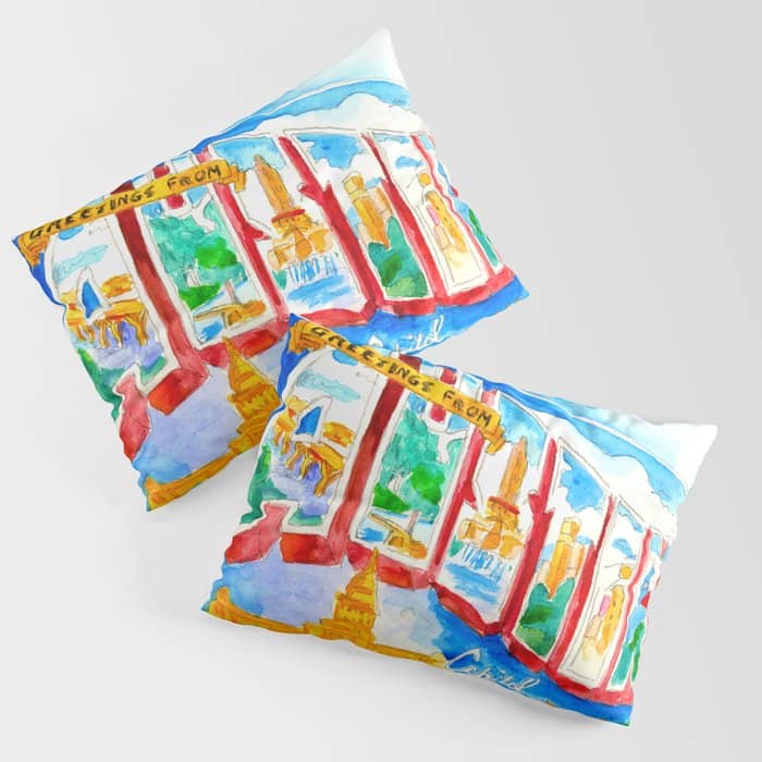 Greetings From Austin Mural Watercolor Pillow Sham