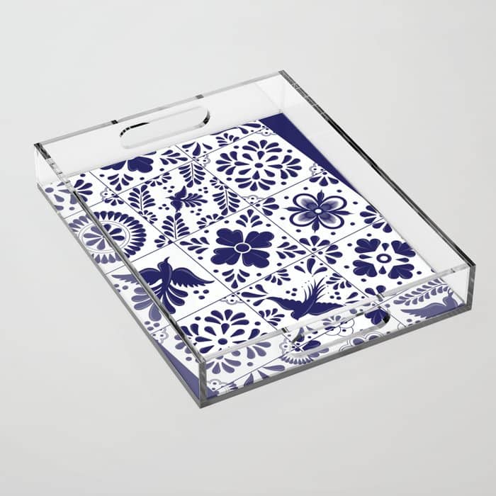 Mexican Talavera Blue Tiles Pattern By Akbaly Acrylic Tray