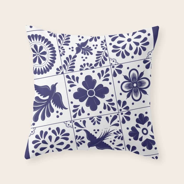 Mexican Talavera Blue Tiles Pattern By Akbaly Throw Pillow