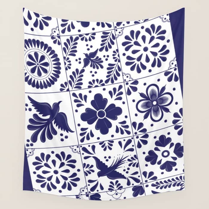 Mexican Talavera Blue Tiles Pattern By Akbaly Wall Tapestry