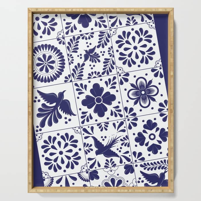 Mexican Talavera Blue Tiles Pattern By Akbaly Serving Tray
