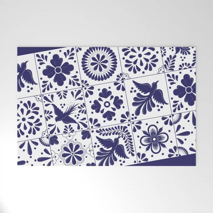 Mexican Talavera Blue Tiles Pattern By Akbaly Welcome Mat