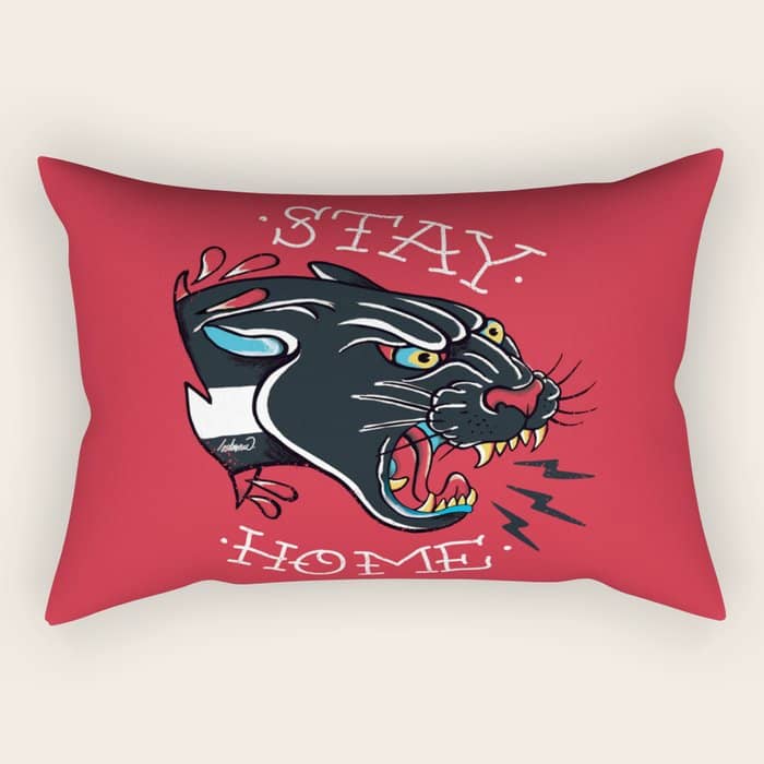 Stay Home Panther Tattoo Rectangular Pillow