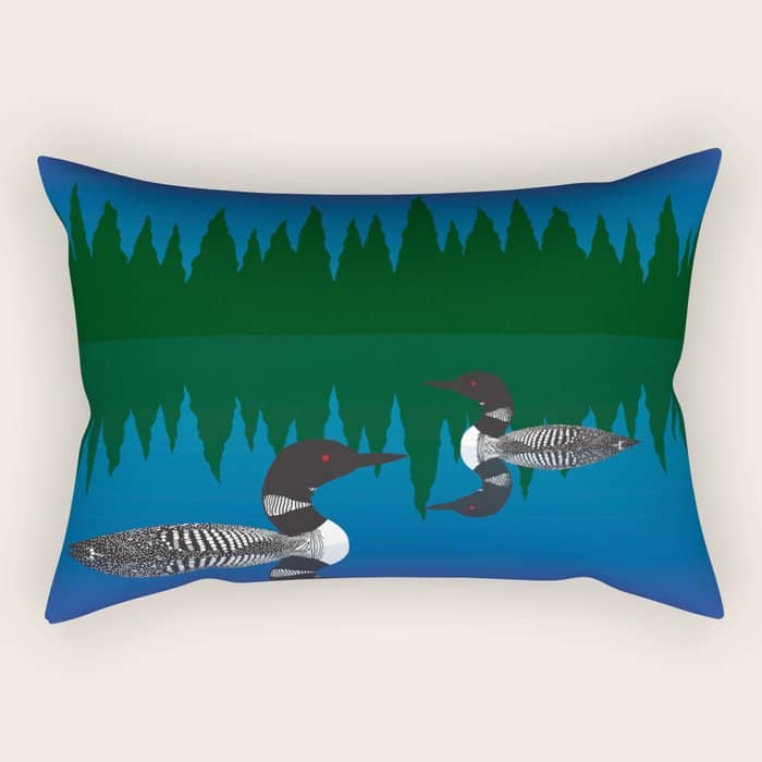 Loons In A Woodland Lake Rectangular Pillow
