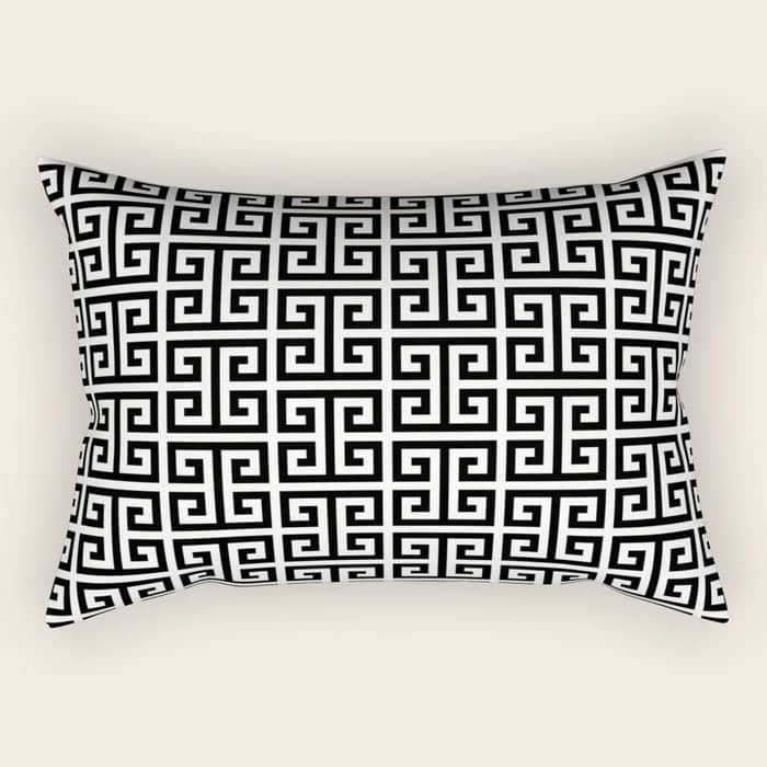 Black And White Greek Key Pattern Rectangular Pillow