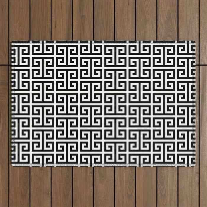 Black And White Greek Key Pattern Outdoor Rug