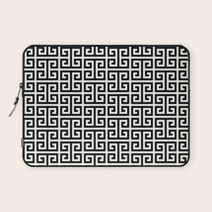 Black And White Greek Key Pattern Laptop Sleeve