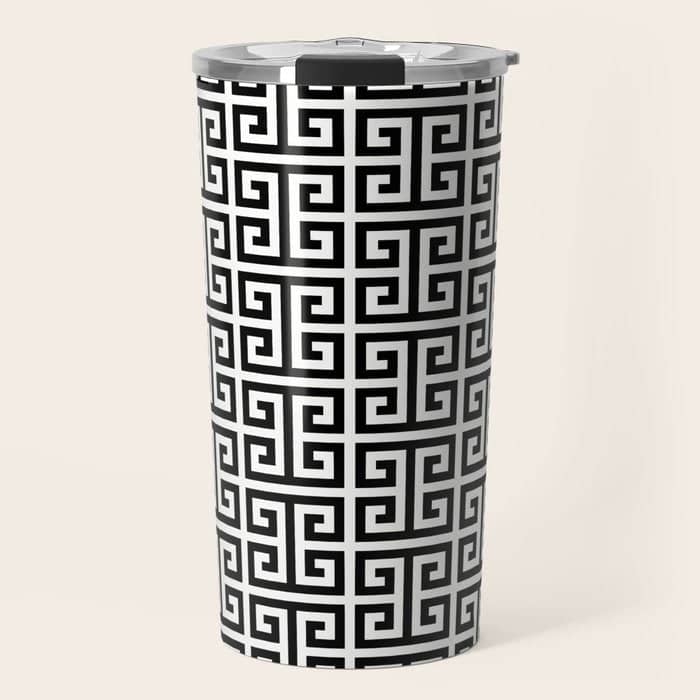 Black And White Greek Key Pattern Travel Mug