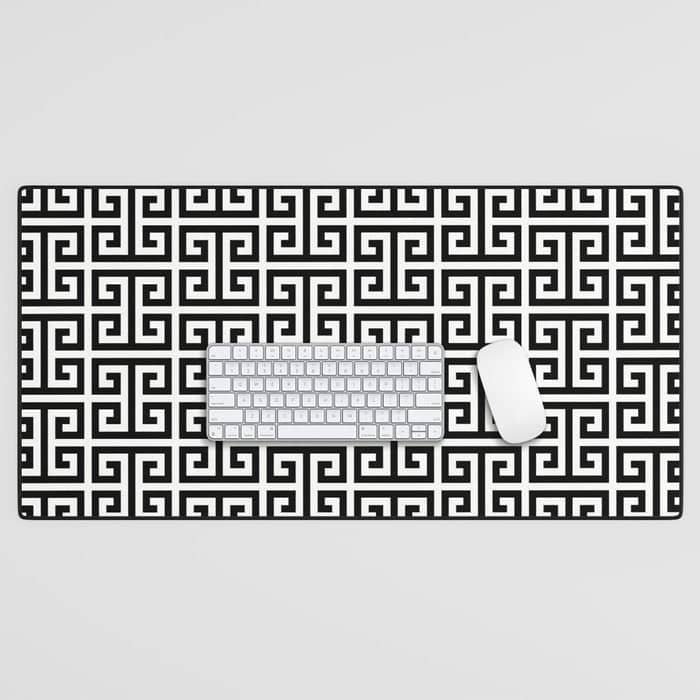 Black And White Greek Key Pattern Desk Mat