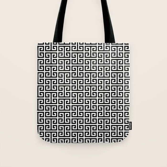 Black And White Greek Key Pattern Tote Bag