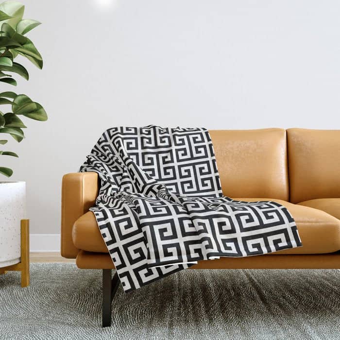 Black And White Greek Key Pattern Throw Blanket