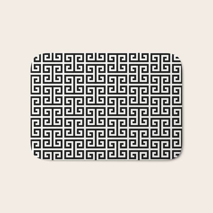Black And White Greek Key Pattern Bath Mat