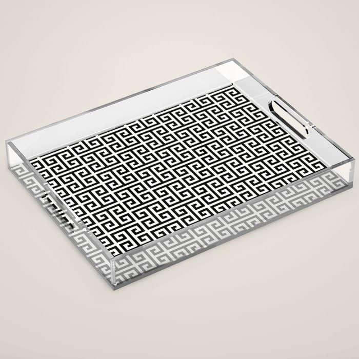 Black And White Greek Key Pattern Acrylic Tray