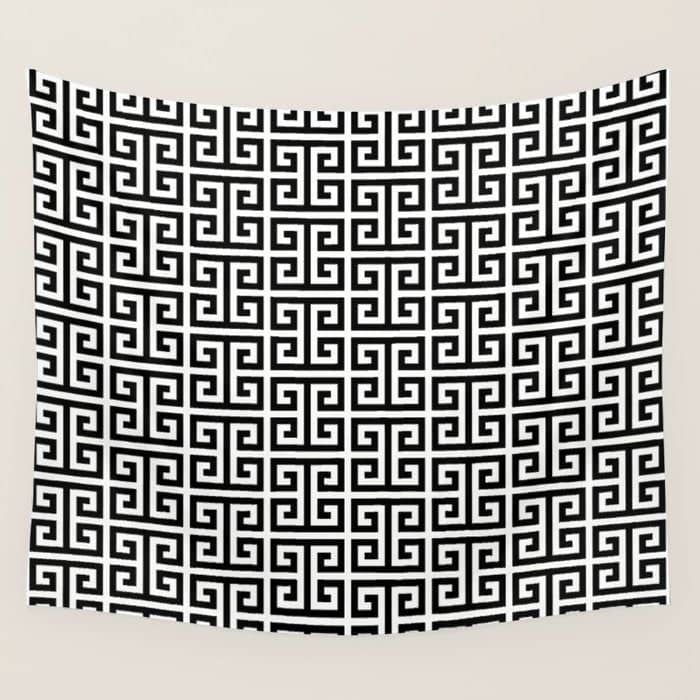 Black And White Greek Key Pattern Wall Tapestry