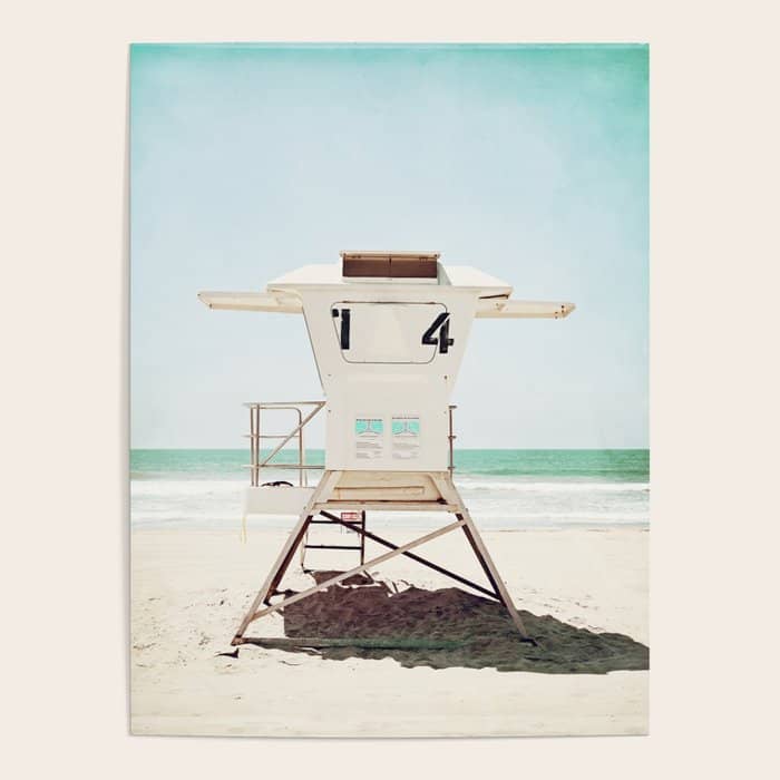 Lifeguard Stand, Beach Photography, San Diego California, Blue Aqua Seashore Ocean Summer Art Poster