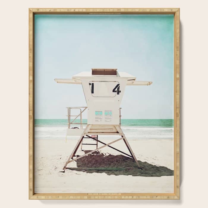Lifeguard Stand, Beach Photography, San Diego California, Blue Aqua Seashore Ocean Summer Art Serving Tray