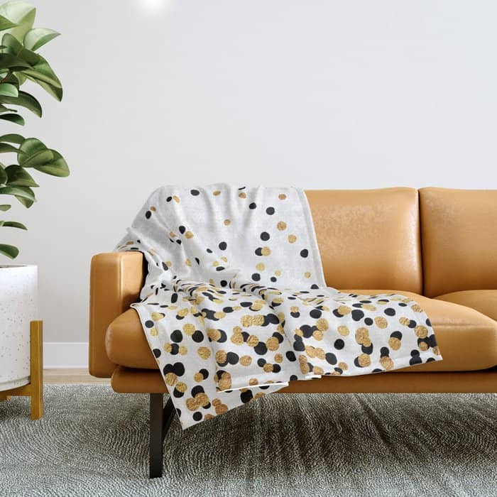 Floating Dots - Black And Gold On White Throw Blanket