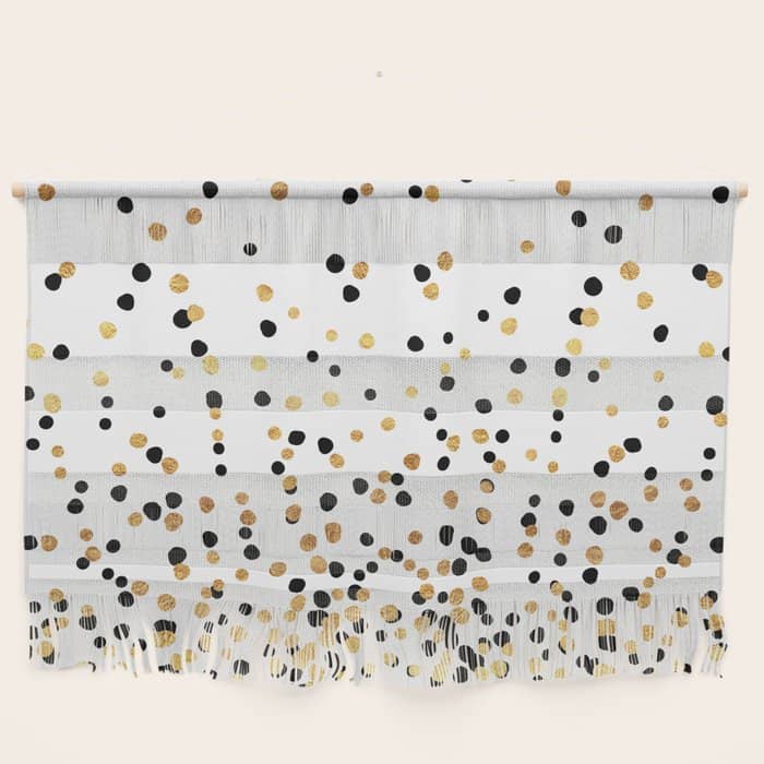 Floating Dots - Black And Gold On White Wall Hanging