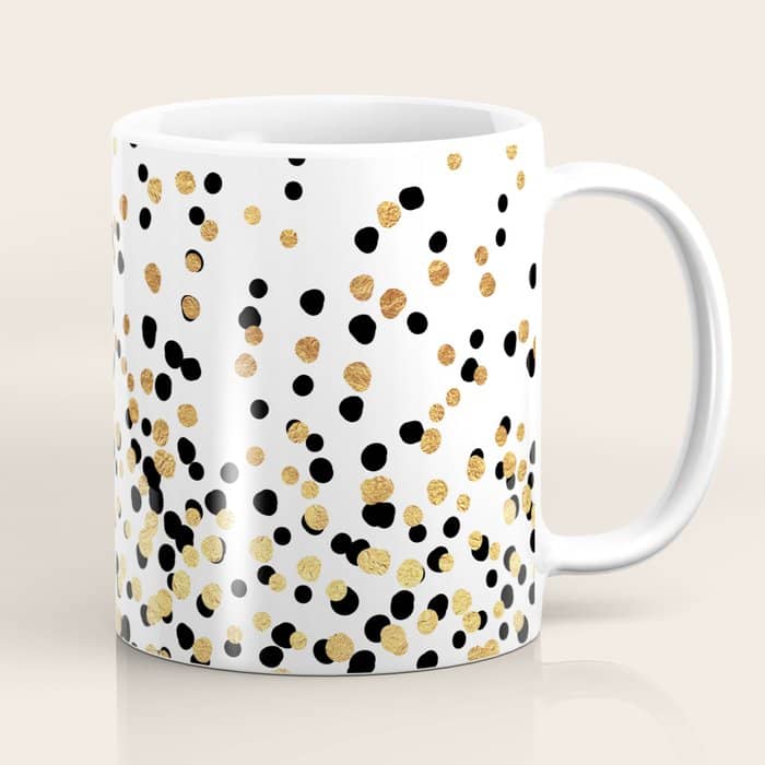 Floating Dots - Black And Gold On White Coffee Mug