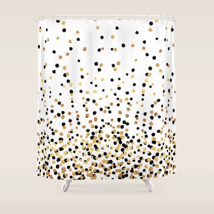 Floating Dots - Black And Gold On White Shower Curtain