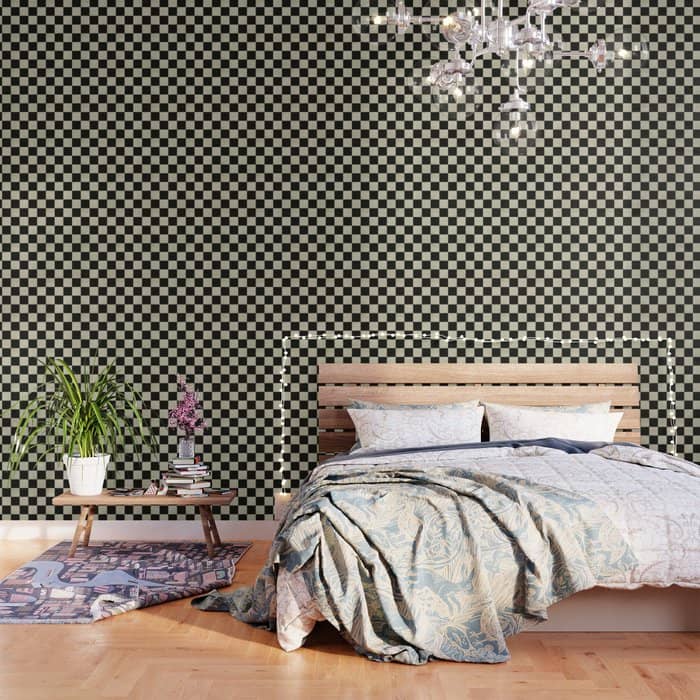 Distressed Black And White Checkerboard Pattern Wallpaper