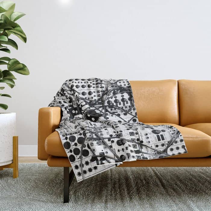 Analog Synthesizer System - Modular Black And White Throw Blanket